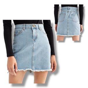 Lolë Light Wash Mini Denim Skirt Raw Hemline Stretchy